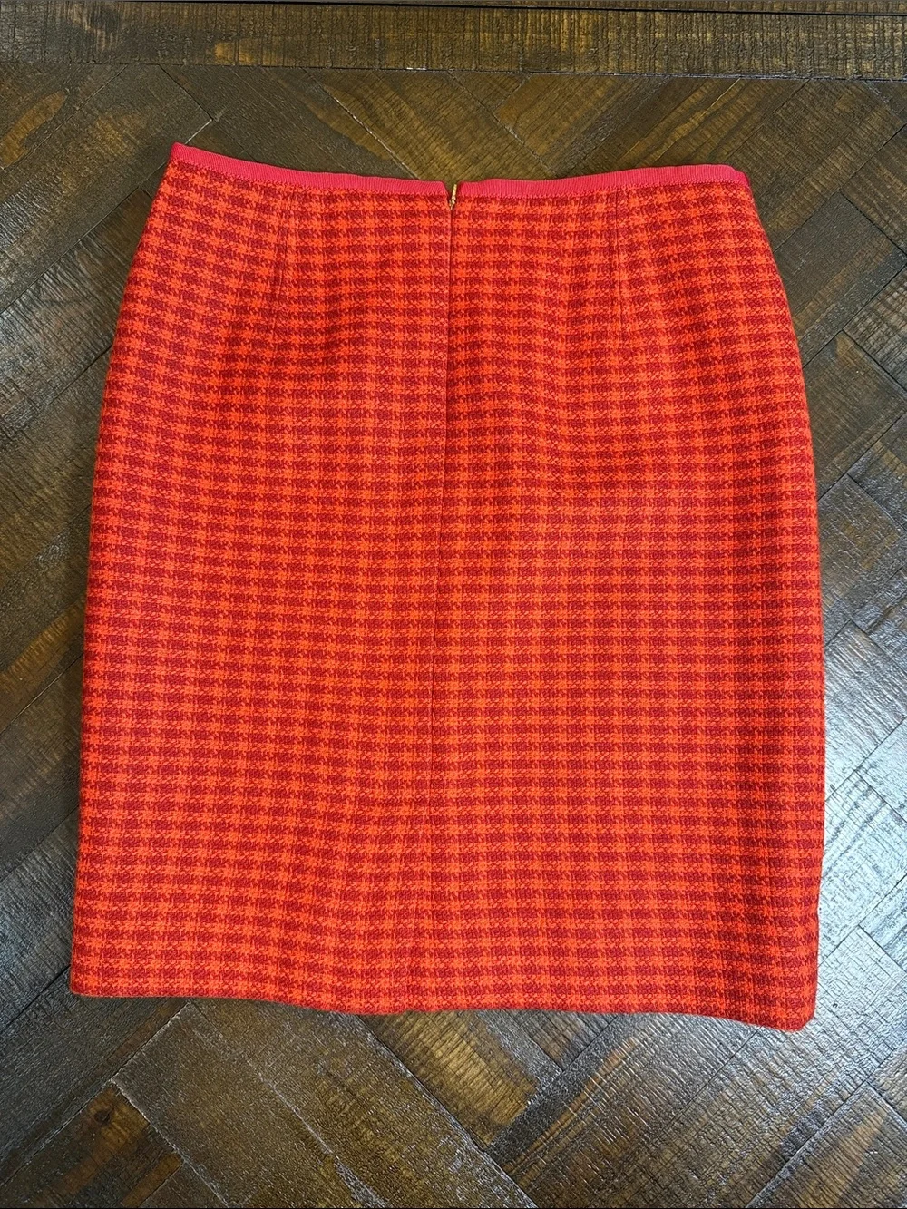 Tory Burch Red Houndstooth Wool Blend Pencil Skirt Size 8